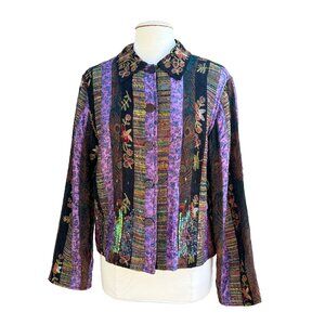 Coldwater Creek Floral Embroidered Patchwork Velvet Multi Color Sequin Jacket